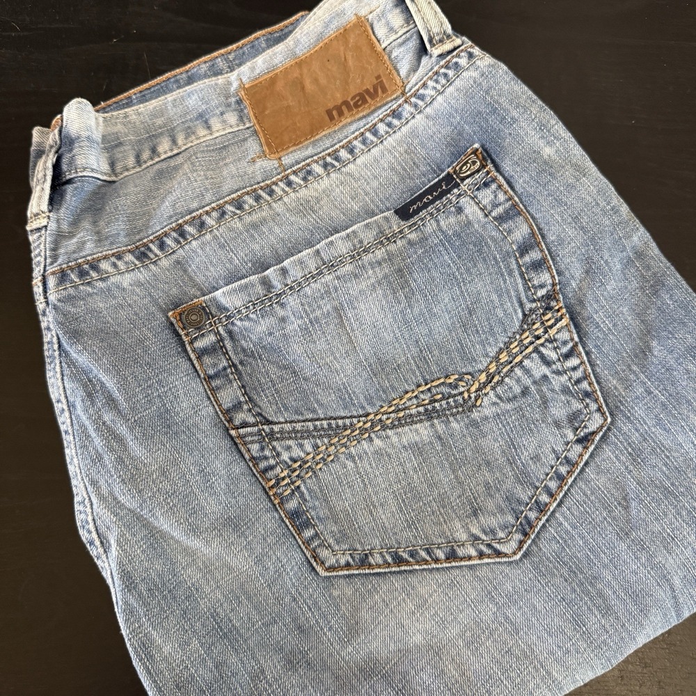 MAVI Max Mens Wide 100% Cotton Denim Jeans 36X36 Fits 36x33 Ombré Blue Broken In
